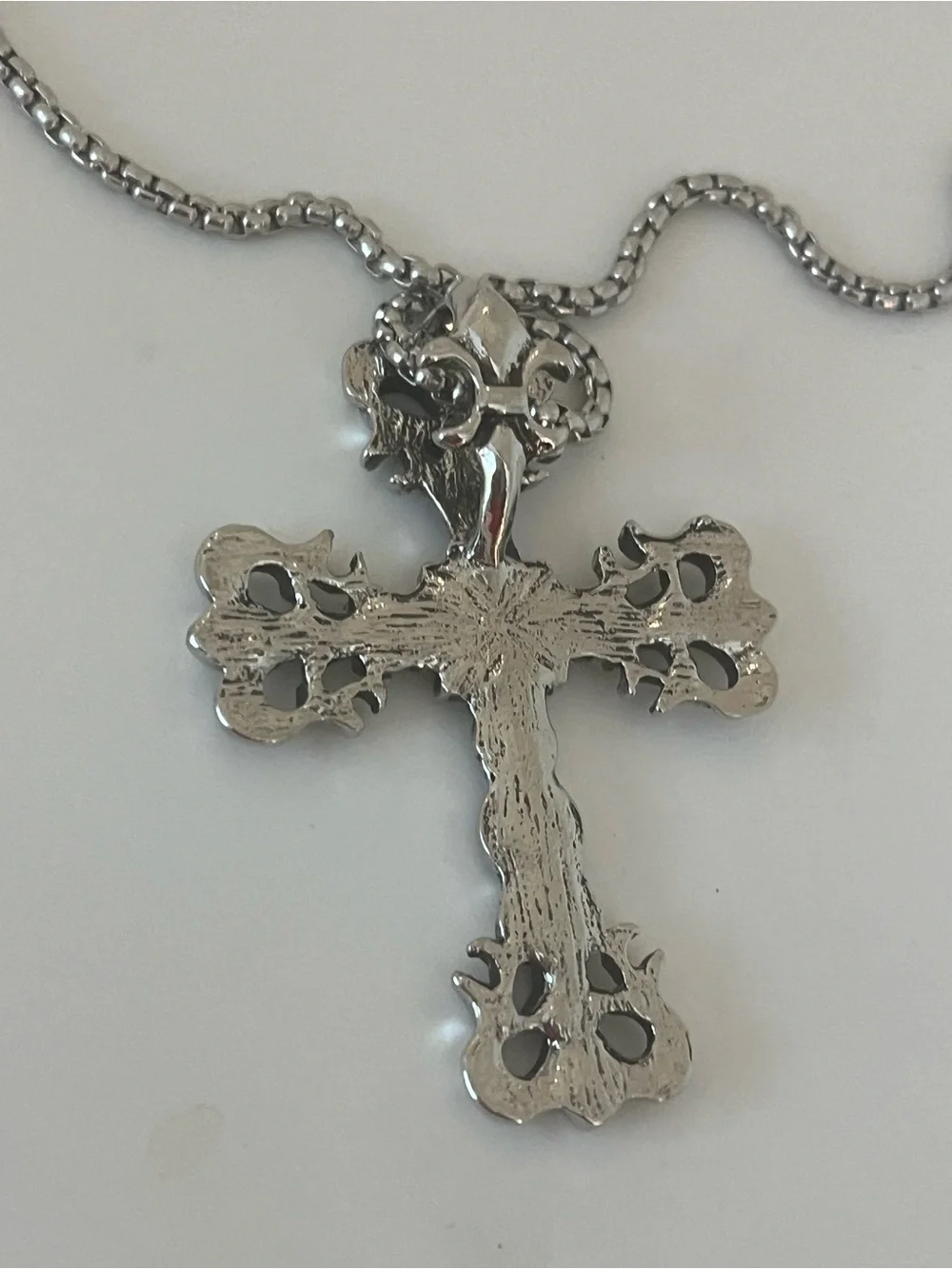 Silver Tone Cross Chain